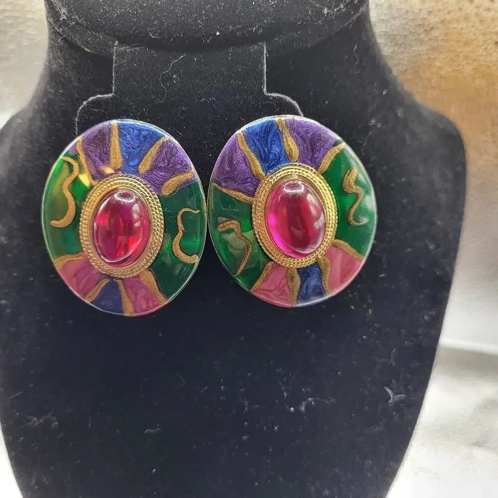 Vintage 80s Funky Baroque Enamel Earrings